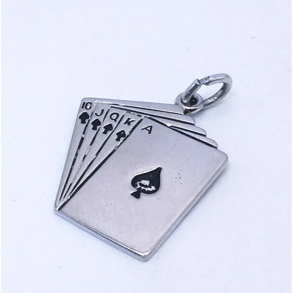 Royal Flush Spades Playing Cards Vtg Sterling Silver Charm Necklace Pendant